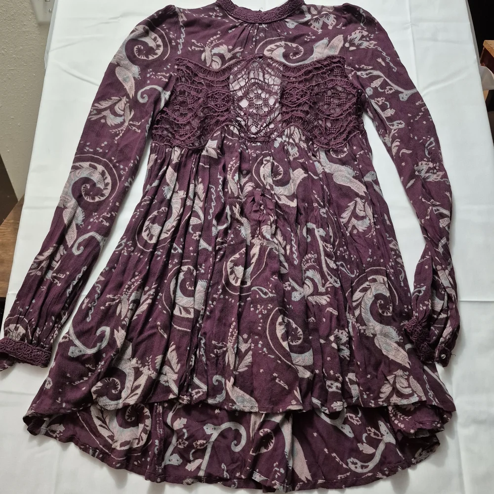 Free People Purple and Cream Mini‎ Dress XS